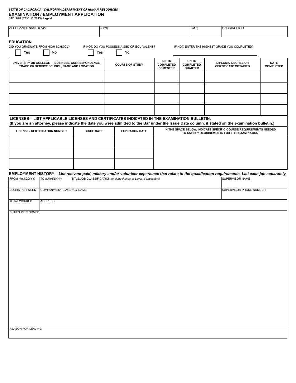 Form Std.678 Download Fillable Pdf Or Fill Online State Of California 