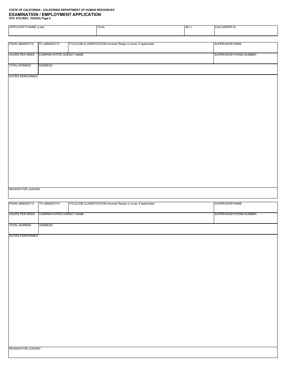Form STD.678 State of California Application - California, Page 6