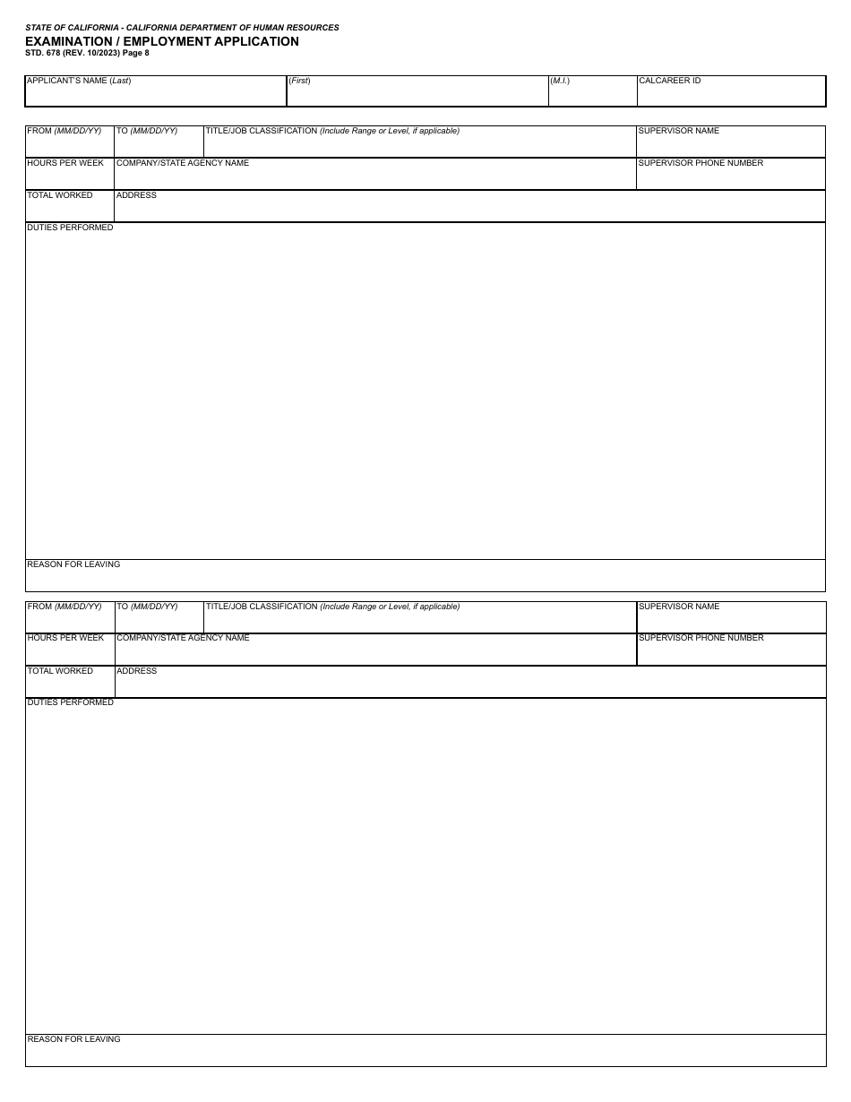 Form STD.678 State of California Application - California, Page 8