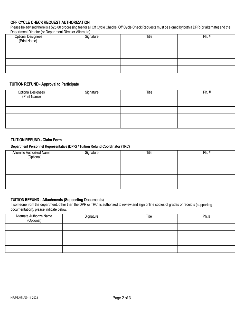 Authorized Signatures Form - Miami-Dade County, Florida, Page 2