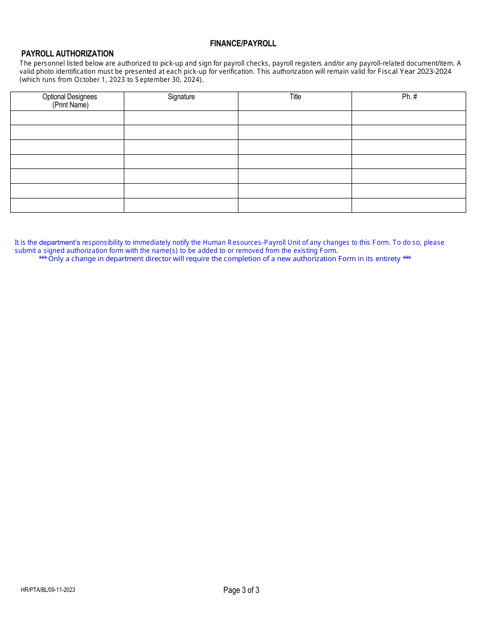 Authorized Signatures Form - Miami-Dade County, Florida, Page 3