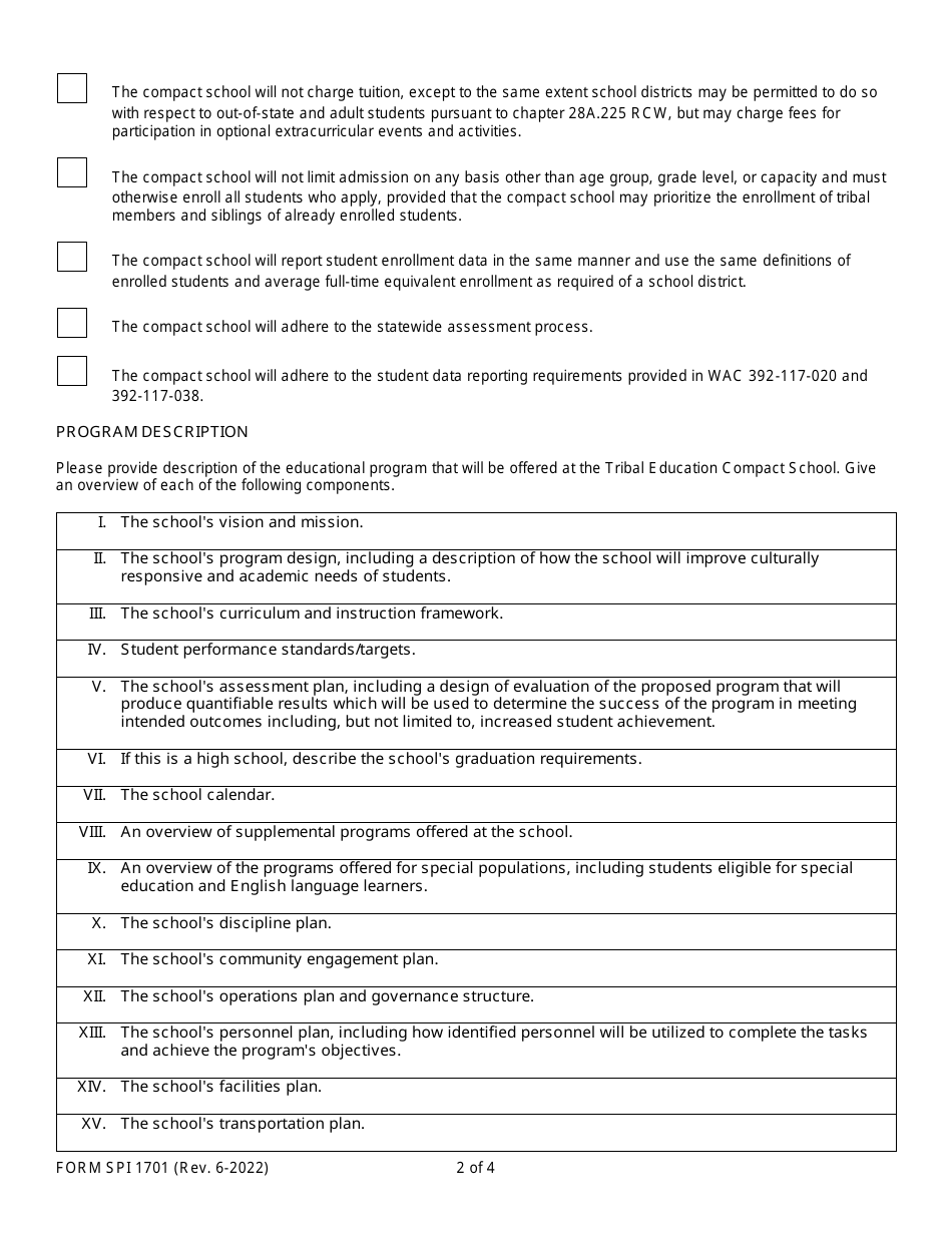 Form SPI1701 Tribal Education Compact Application - Washington, Page 2