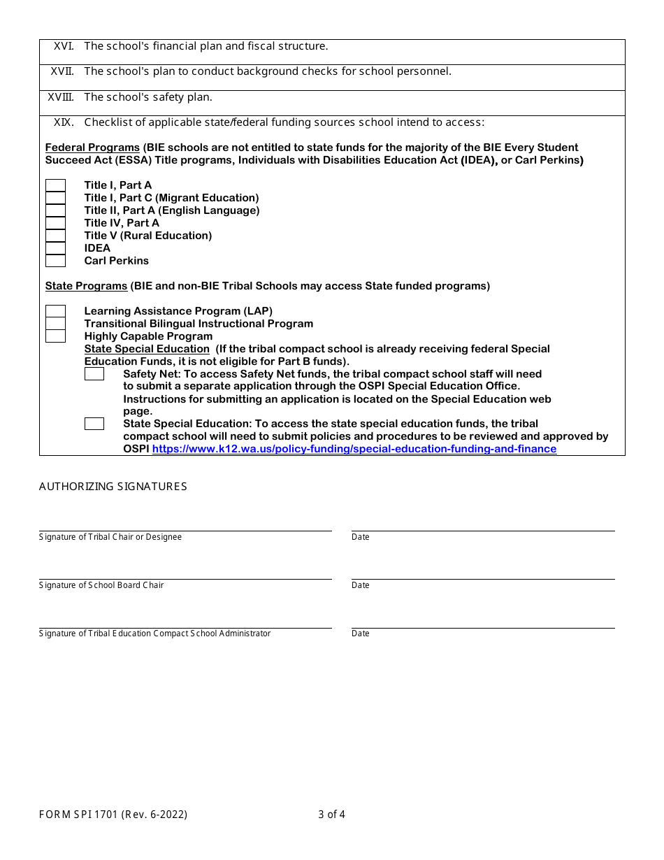 Form SPI1701 Tribal Education Compact Application - Washington, Page 3