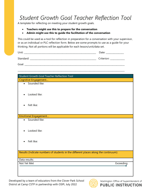 Student Growth Goal Teacher Reflection Tool - Washington