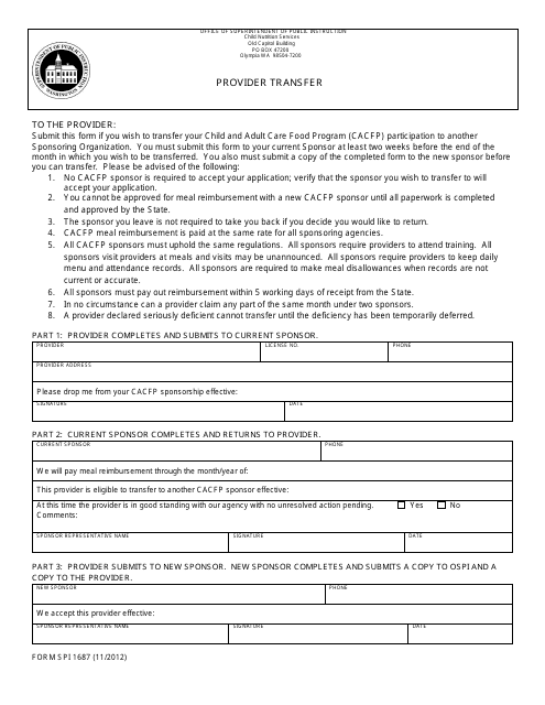 Form SPI1687 Provider Transfer - Washington