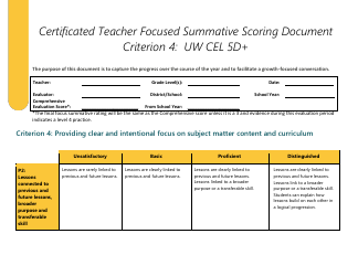Document preview: Certificated Teacher Focused Summative Scoring Document Criterion 4: Uw Cel 5d+ - Washington