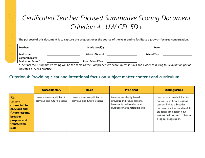 Certificated Teacher Focused Summative Scoring Document Criterion 4: Uw Cel 5d+ - Washington