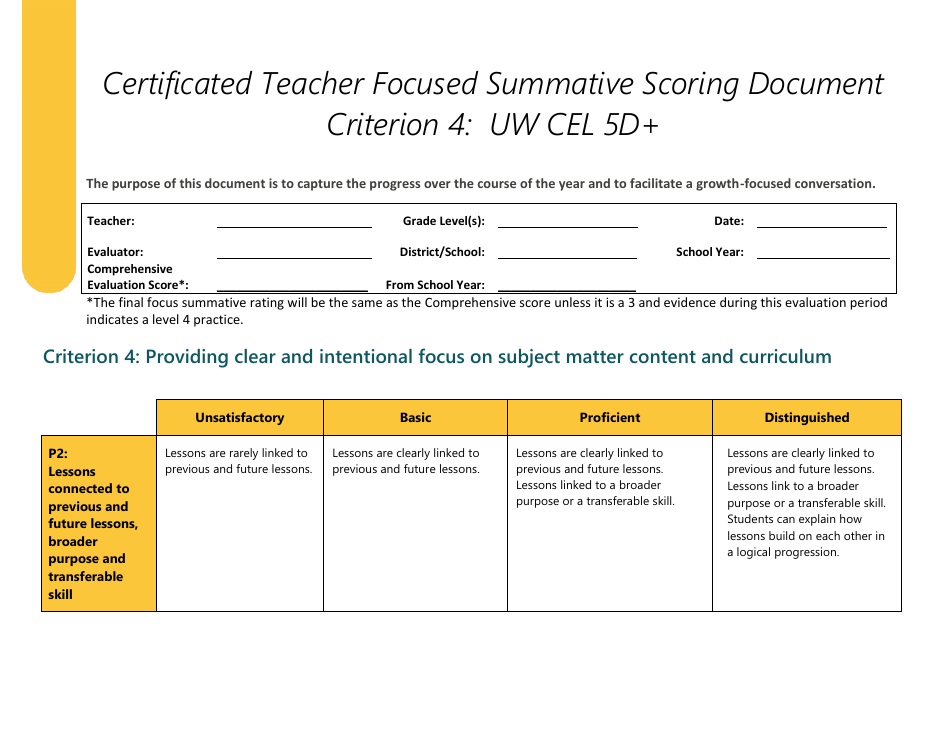 Certificated Teacher Focused Summative Scoring Document Criterion 4: Uw Cel 5d+ - Washington, Page 1