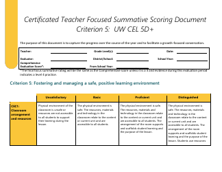 Document preview: Certificated Teacher Focused Summative Scoring Document Criterion 5: Uw Cel 5d+ - Washington