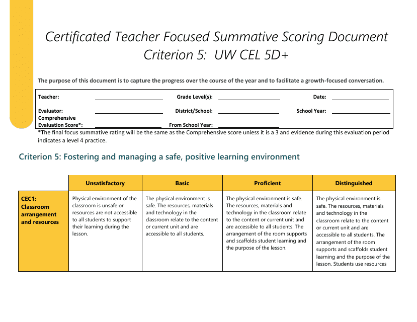 Certificated Teacher Focused Summative Scoring Document Criterion 5: Uw Cel 5d+ - Washington