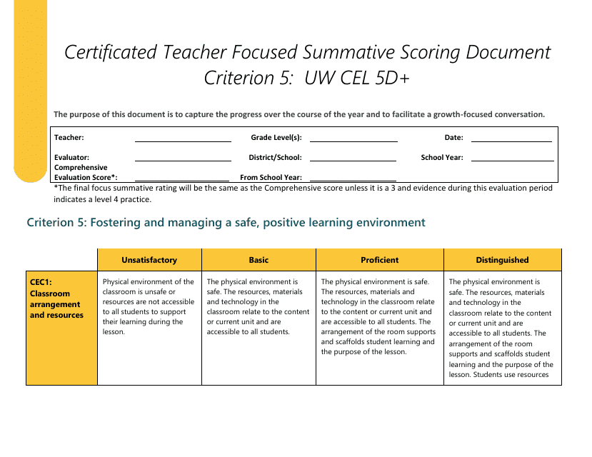 Certificated Teacher Focused Summative Scoring Document Criterion 5: Uw Cel 5d+ - Washington Download Pdf