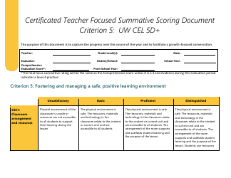 Certificated Teacher Focused Summative Scoring Document Criterion 5: Uw Cel 5d+ - Washington