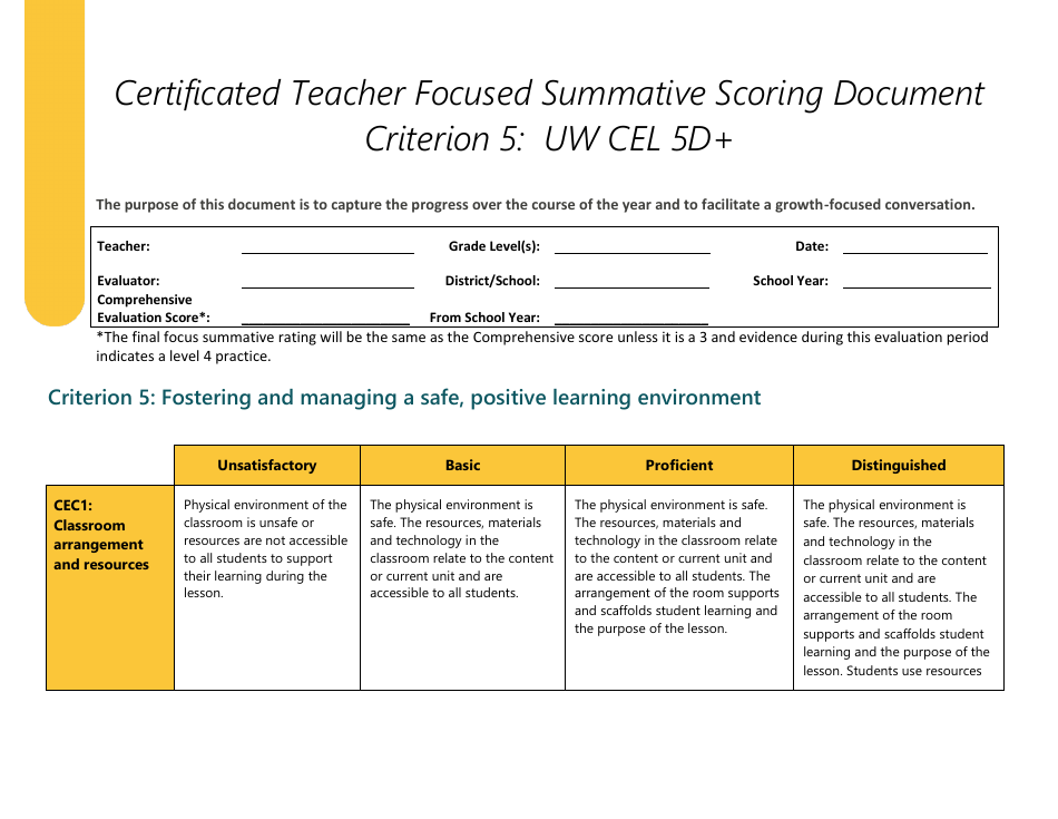 Certificated Teacher Focused Summative Scoring Document Criterion 5: Uw Cel 5d+ - Washington, Page 1