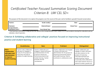 Document preview: Certificated Teacher Focused Summative Scoring Document - Criterion 8: Uw Cel 5d+ - Washington