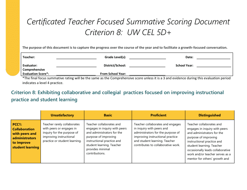 Certificated Teacher Focused Summative Scoring Document - Criterion 8: Uw Cel 5d+ - Washington Download Pdf