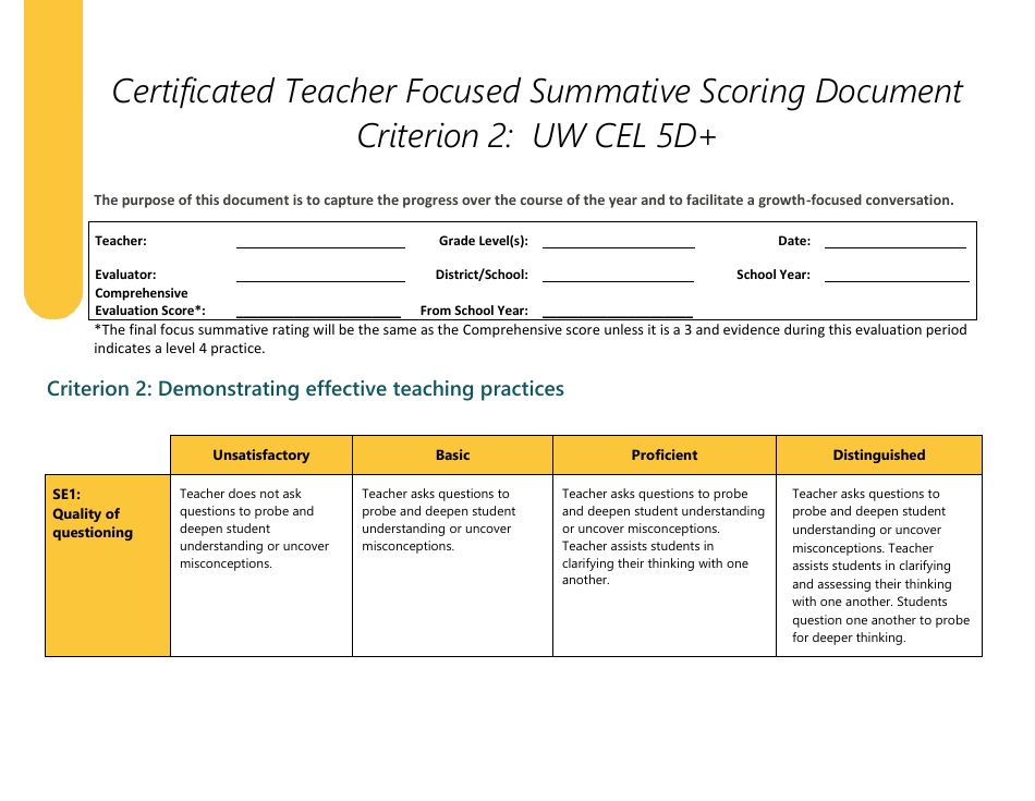 Certificated Teacher Focused Summative Scoring Document Criterion 2: Uw Cel 5d+ - Washington, Page 1