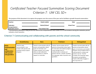 Document preview: Certificated Teacher Focused Summative Scoring Document Criterion 7: Uw Cel 5d+ - Washington