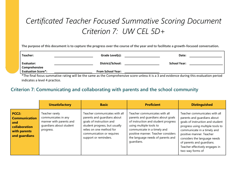 Certificated Teacher Focused Summative Scoring Document Criterion 7: Uw Cel 5d+ - Washington