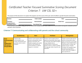 Certificated Teacher Focused Summative Scoring Document Criterion 7: Uw Cel 5d+ - Washington