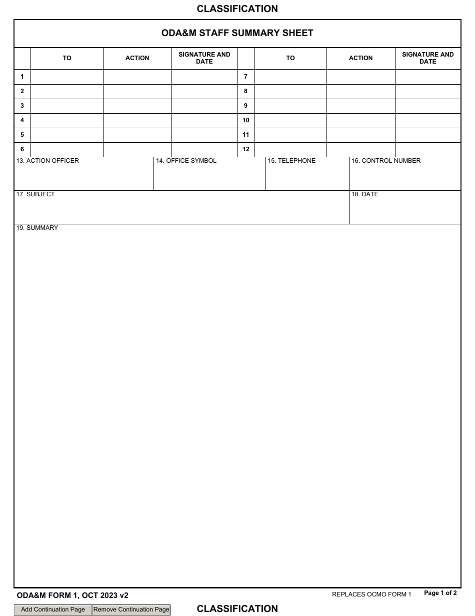 ODAM Form 1 Odam Staff Summary Sheet, Page 1