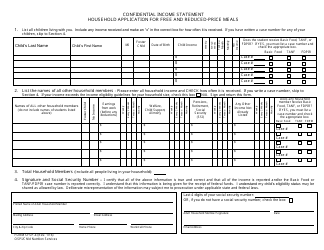 Document preview: Form SFSP-4 Confidential Income Statement - Household Application for Free and Reduced-Price Meals - Washington