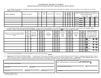 Form SFSP-4 Confidential Income Statement - Household Application for Free and Reduced-Price Meals - Washington