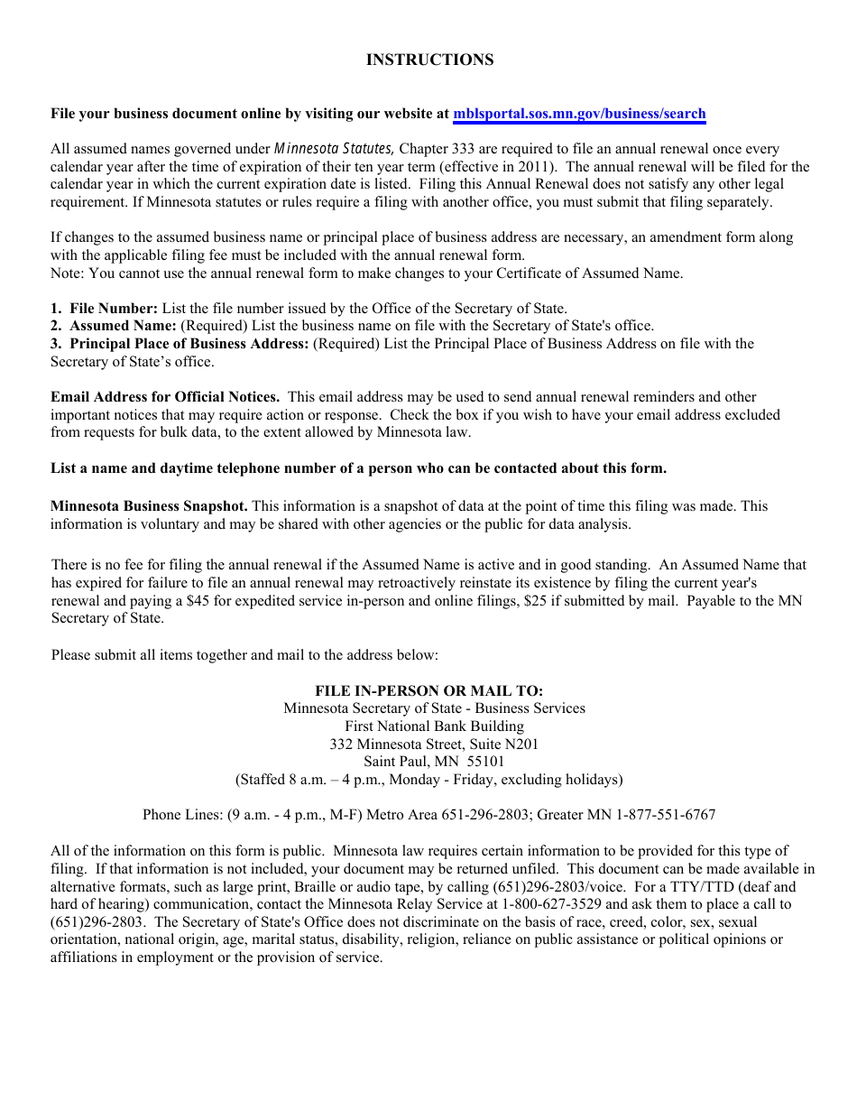 Assumed Name - Annual Renewal - Minnesota, Page 3