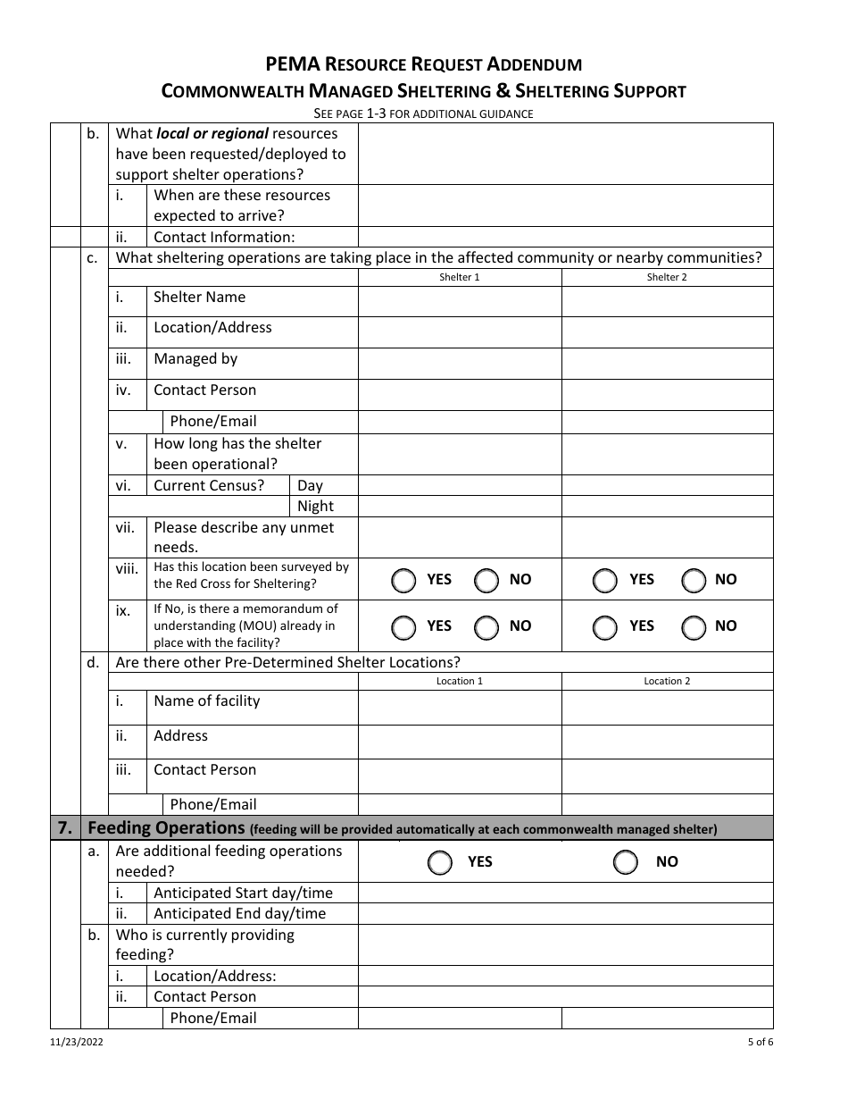 Pema Resource Request Addendum - Commonwealth Managed Sheltering  Sheltering Support - Pennsylvania, Page 5