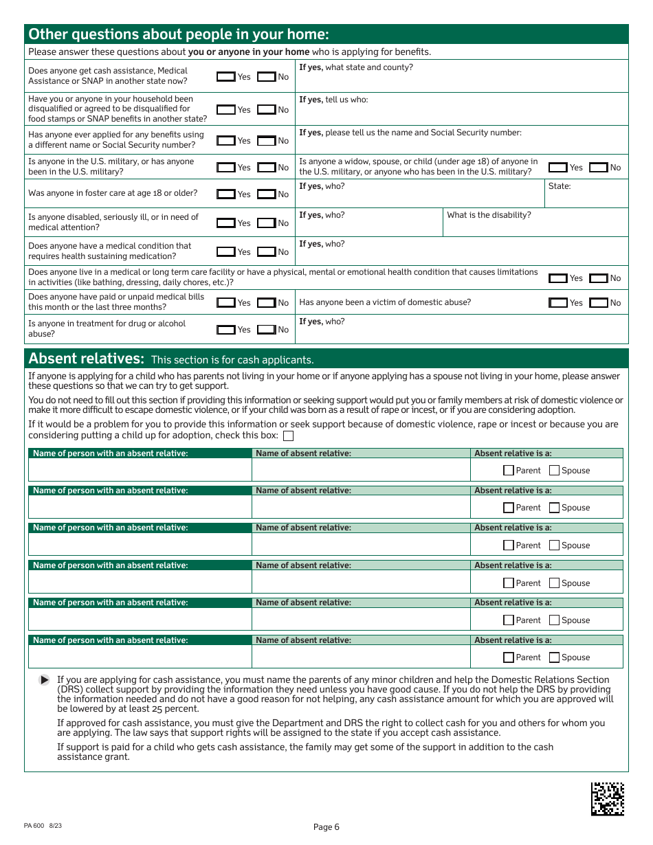 Form PA600 Pennsylvania Application for Benefits - Pennsylvania, Page 10