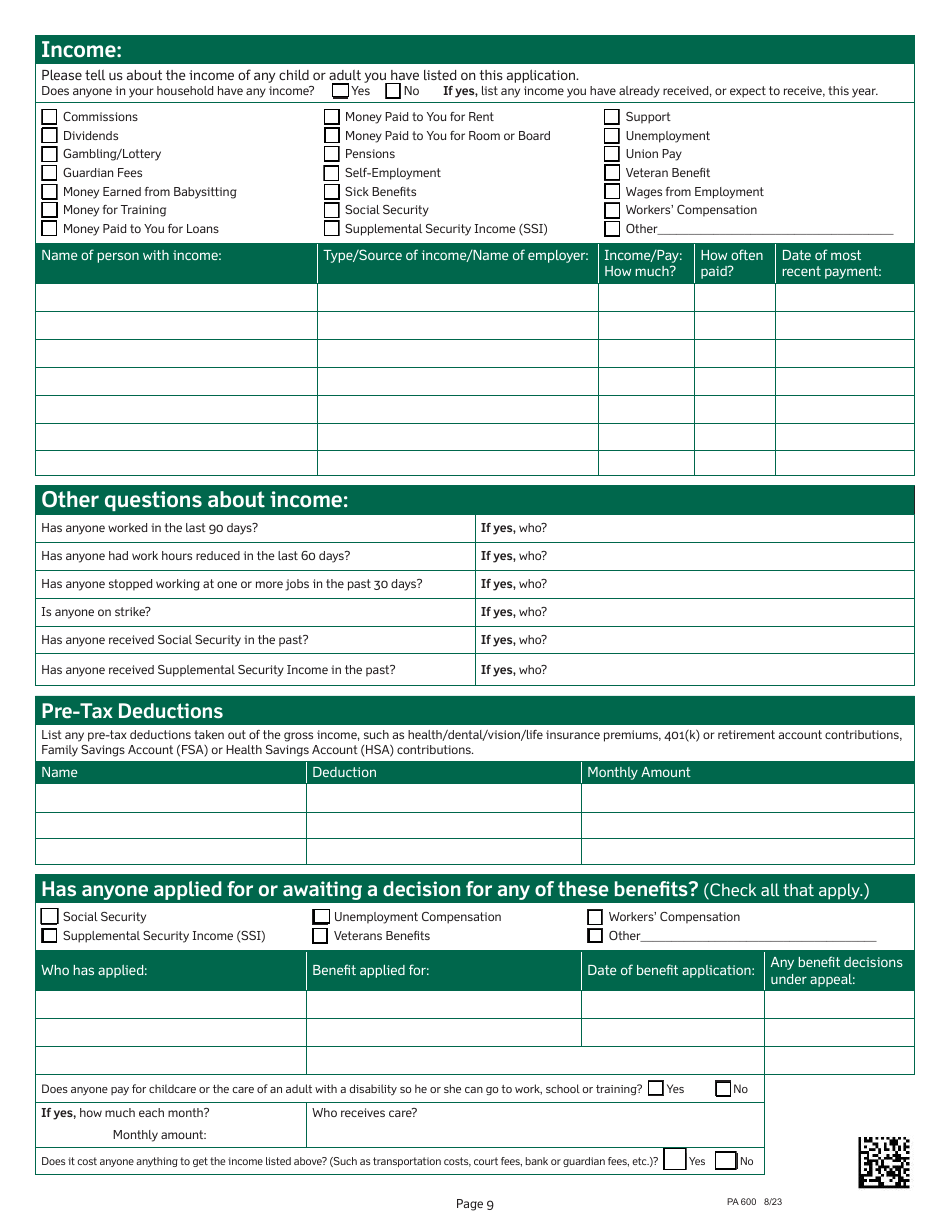 Form PA600 Pennsylvania Application for Benefits - Pennsylvania, Page 13