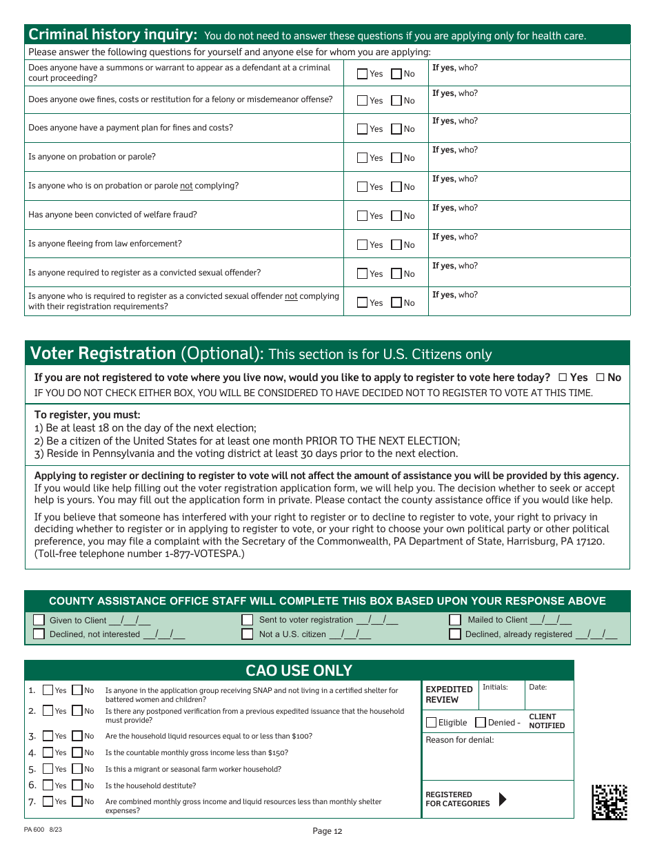 Form PA600 Pennsylvania Application for Benefits - Pennsylvania, Page 16