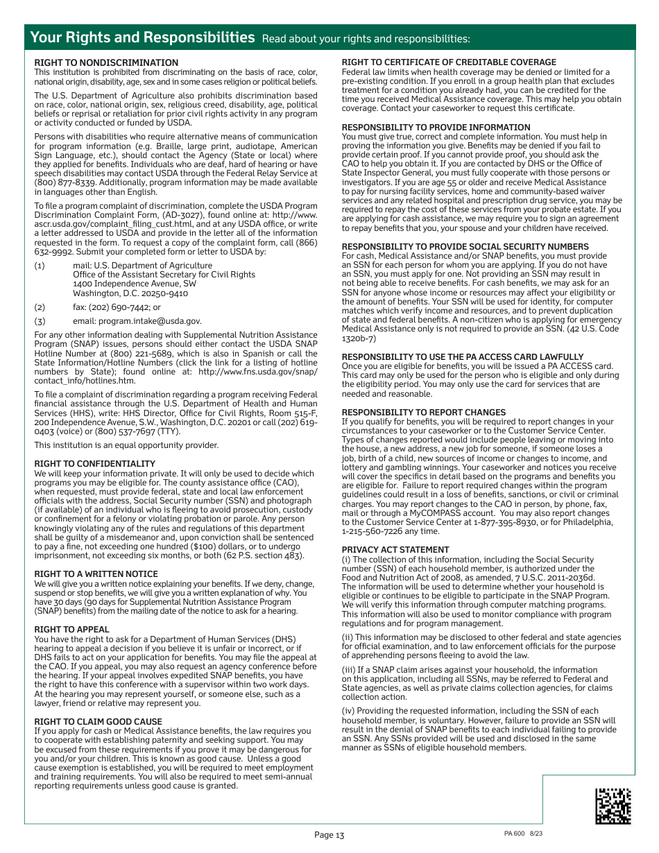 Form PA600 Pennsylvania Application for Benefits - Pennsylvania, Page 17