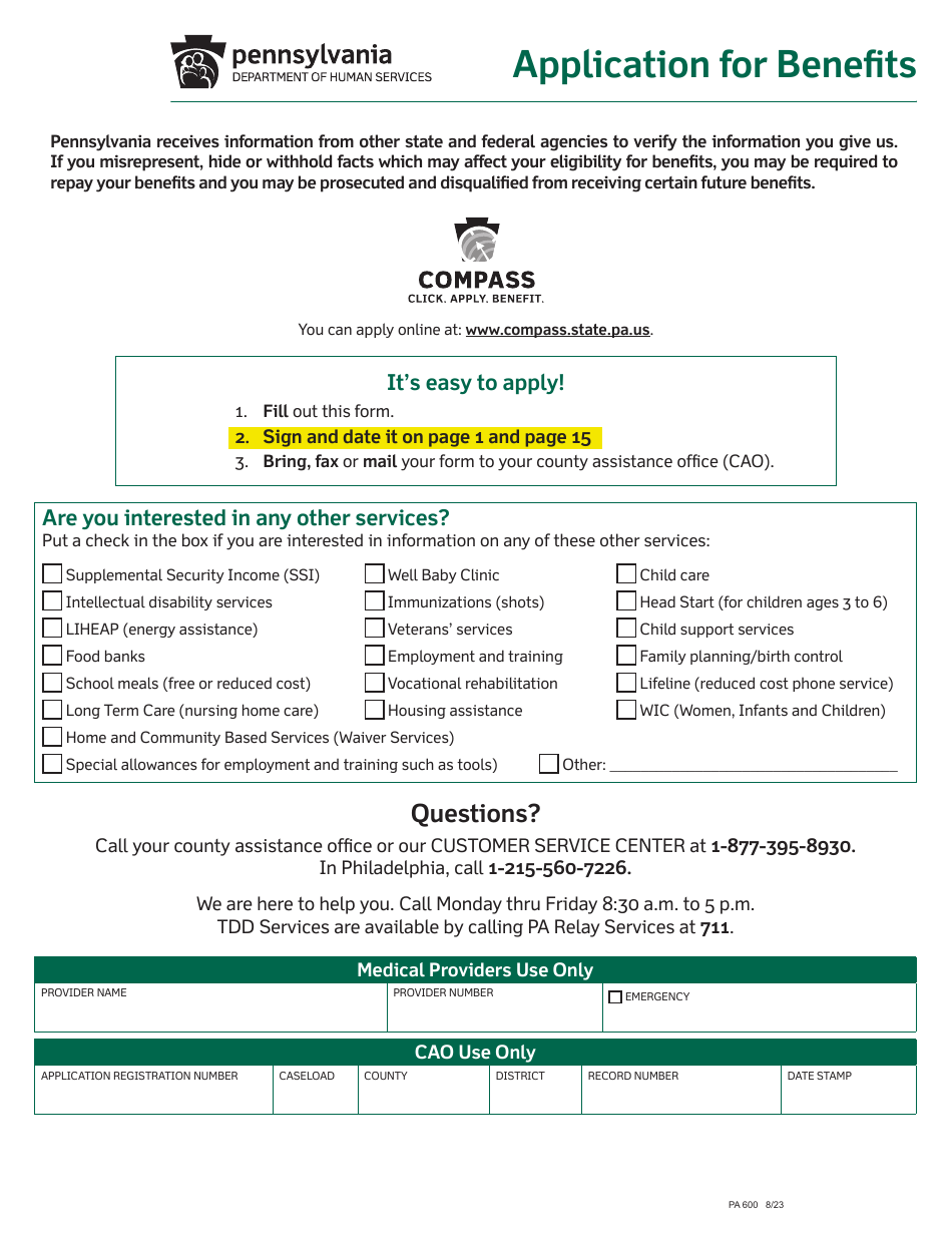 Form PA600 Pennsylvania Application for Benefits - Pennsylvania, Page 3