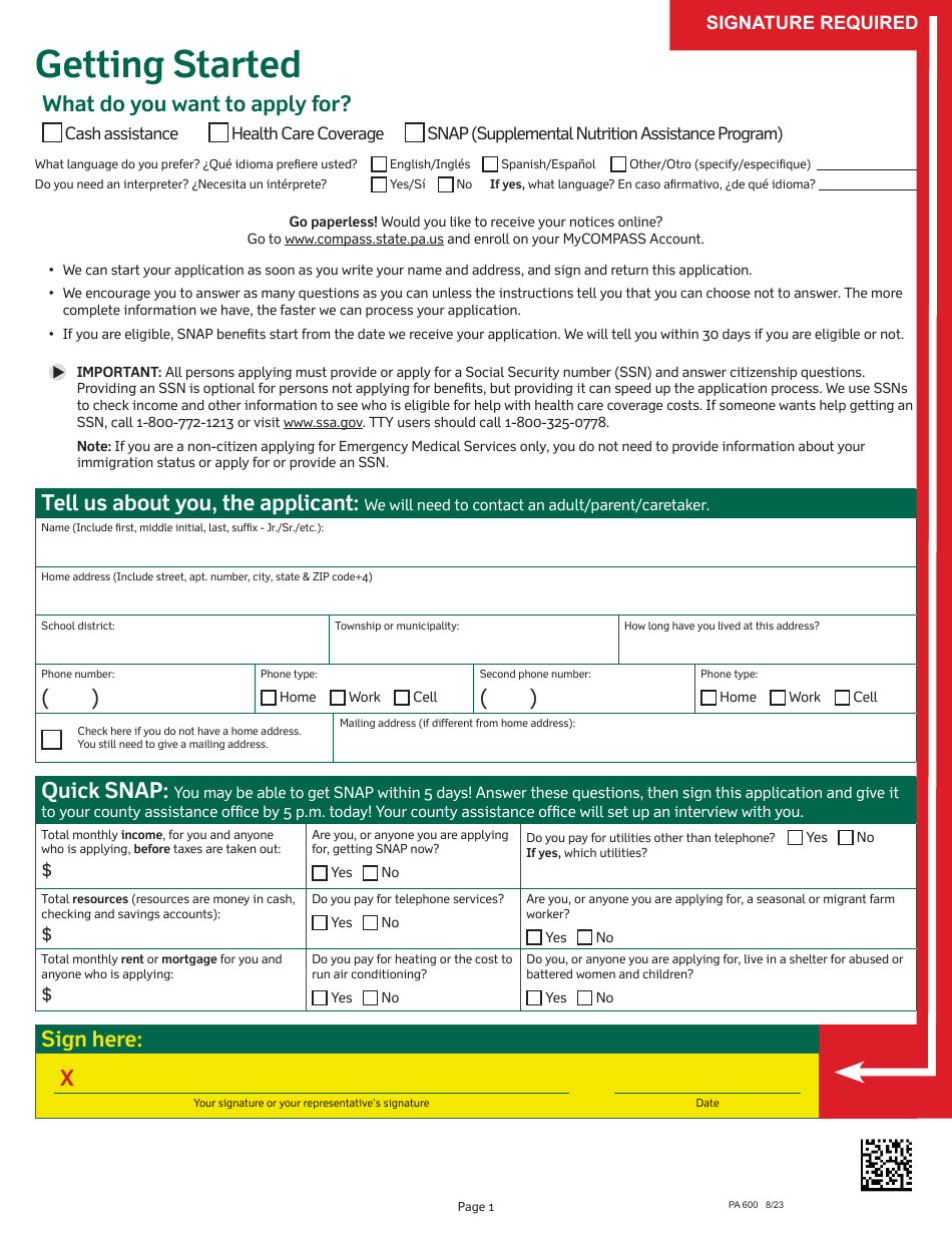 Form PA600 Pennsylvania Application for Benefits - Pennsylvania, Page 5