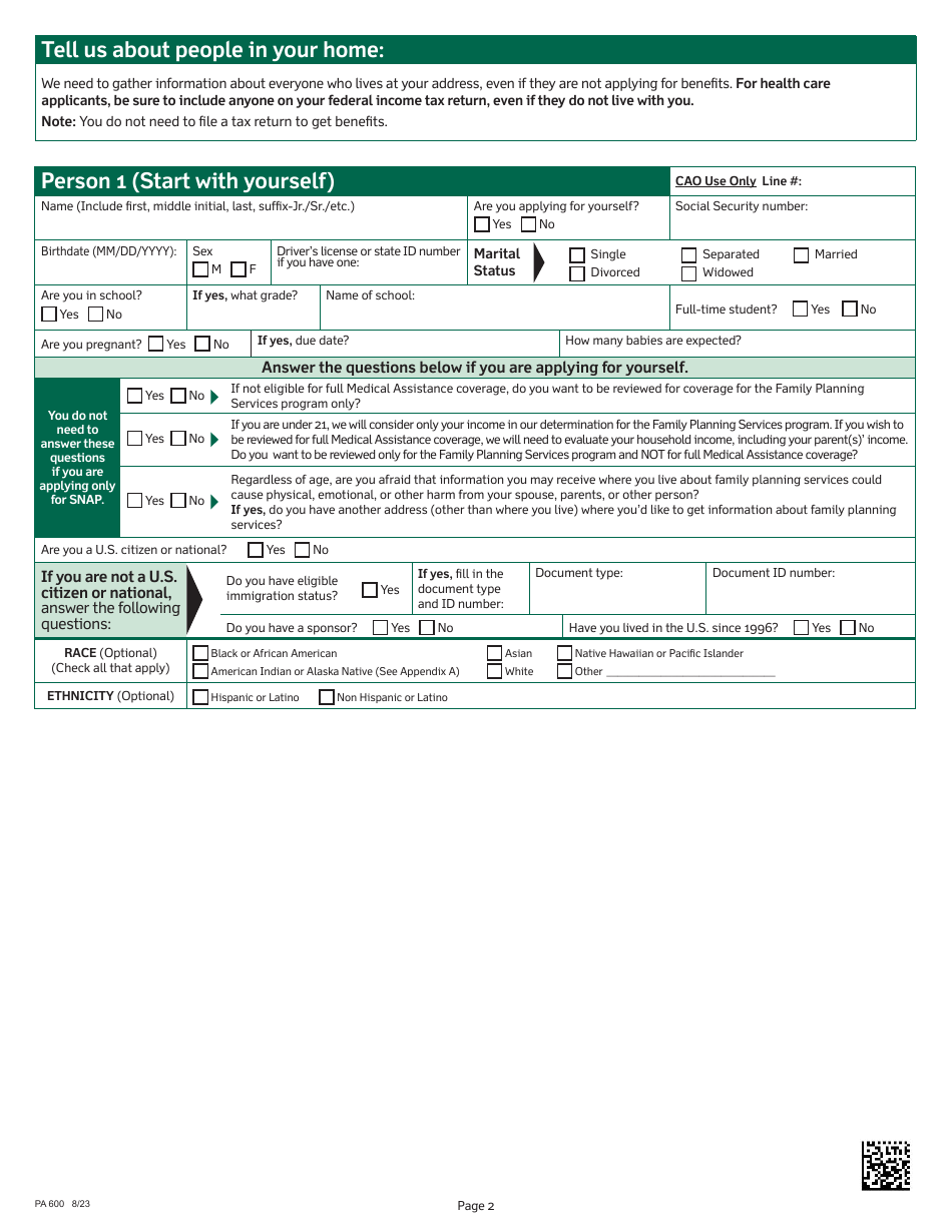 Form PA600 Pennsylvania Application for Benefits - Pennsylvania, Page 6