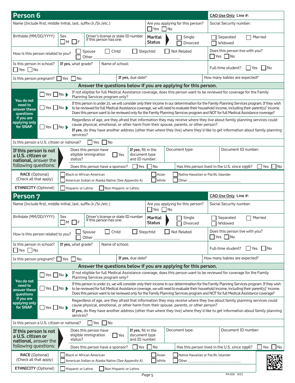 Form PA600 Pennsylvania Application for Benefits - Pennsylvania, Page 9