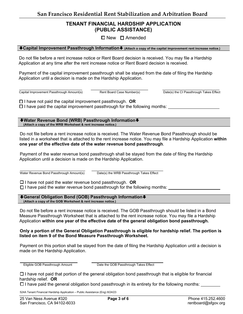 Form 524A Tenant Financial Hardship Application (Public Assistance) - City and County of San Francisco, California, Page 4