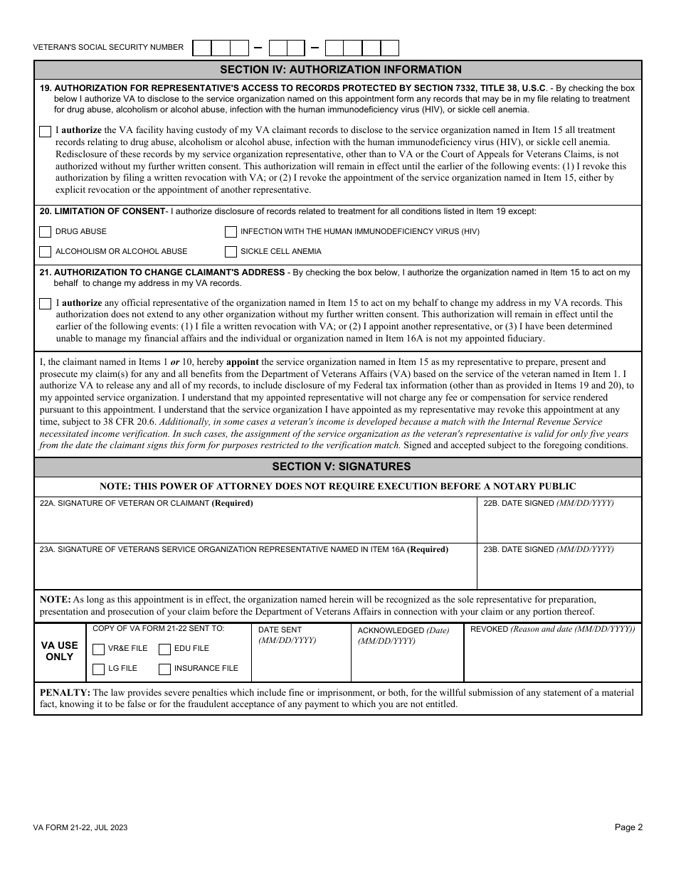 VA Form 21-22 Download Fillable PDF or Fill Online Appointment of ...