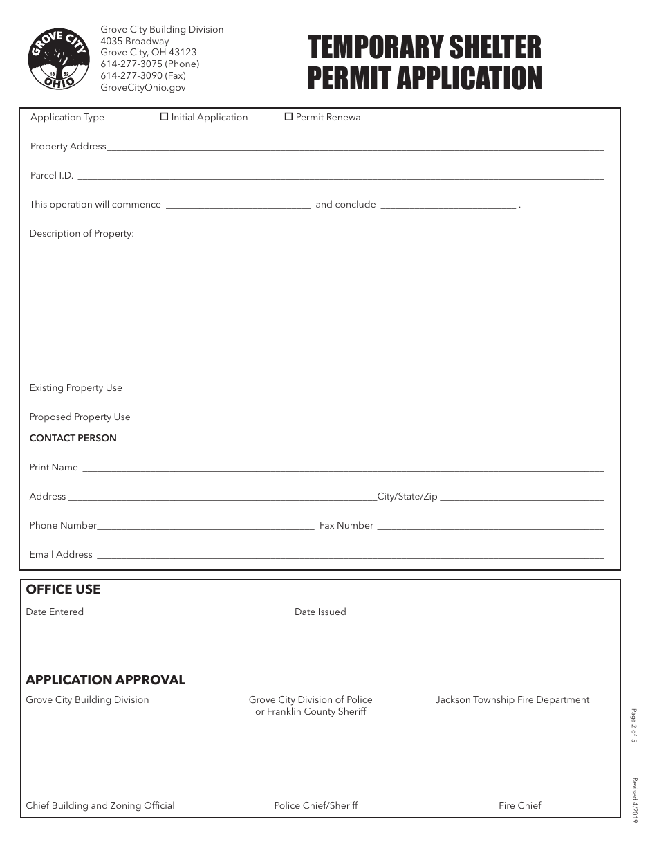 Grove City Ohio Temporary Shelter Permit Application Download Fillable Pdf 2017 — 2024 9397