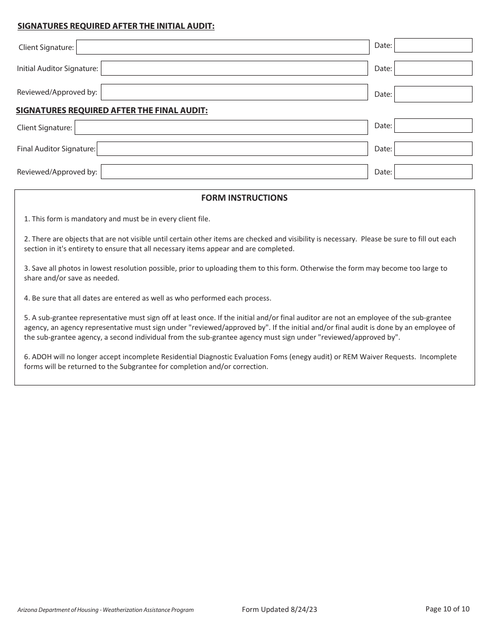 Residential Diagnostic Evaluation - Weatherization Assistance Program - Arizona, Page 10
