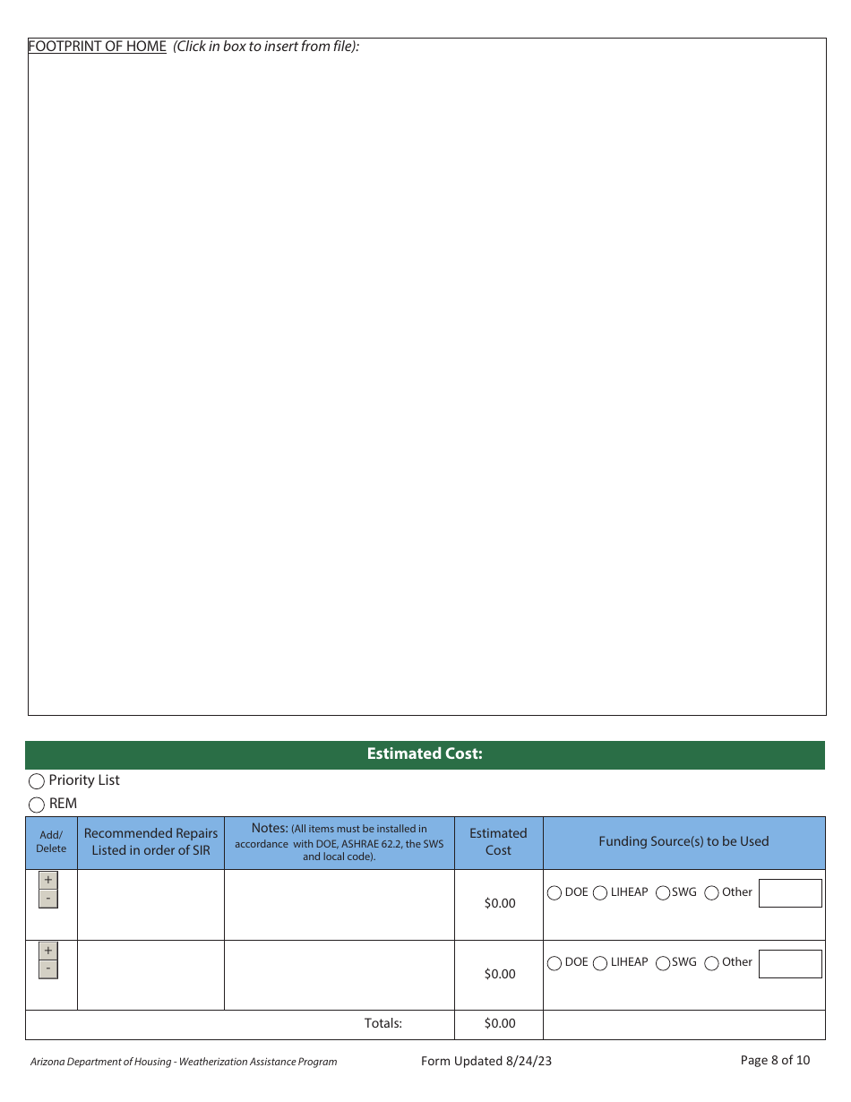 Residential Diagnostic Evaluation - Weatherization Assistance Program - Arizona, Page 8