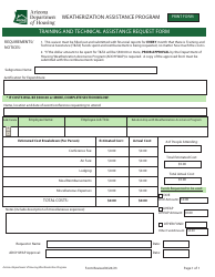 Document preview: Training and Technical Assistance Request Form - Weatherization Assistance Program - Arizona
