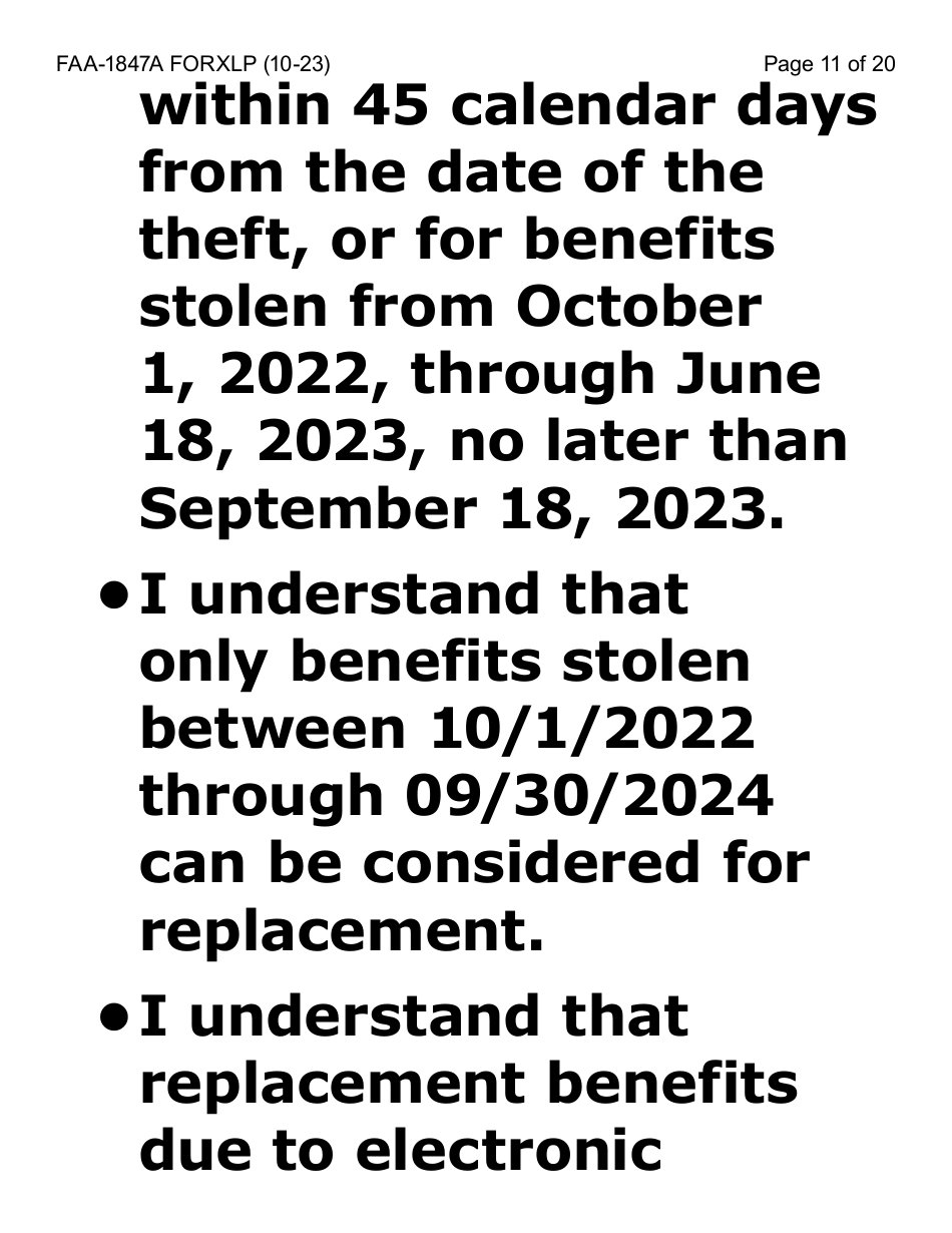 Form FAA-1847A-XLP Electronic Benefit Theft Replacement Request Form - Extra Large Print - Arizona, Page 11
