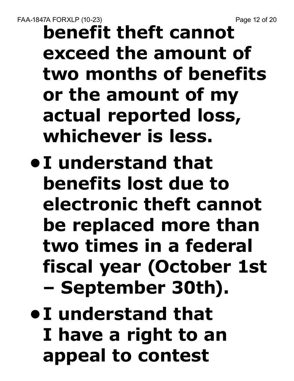 Form FAA-1847A-XLP Electronic Benefit Theft Replacement Request Form - Extra Large Print - Arizona, Page 12