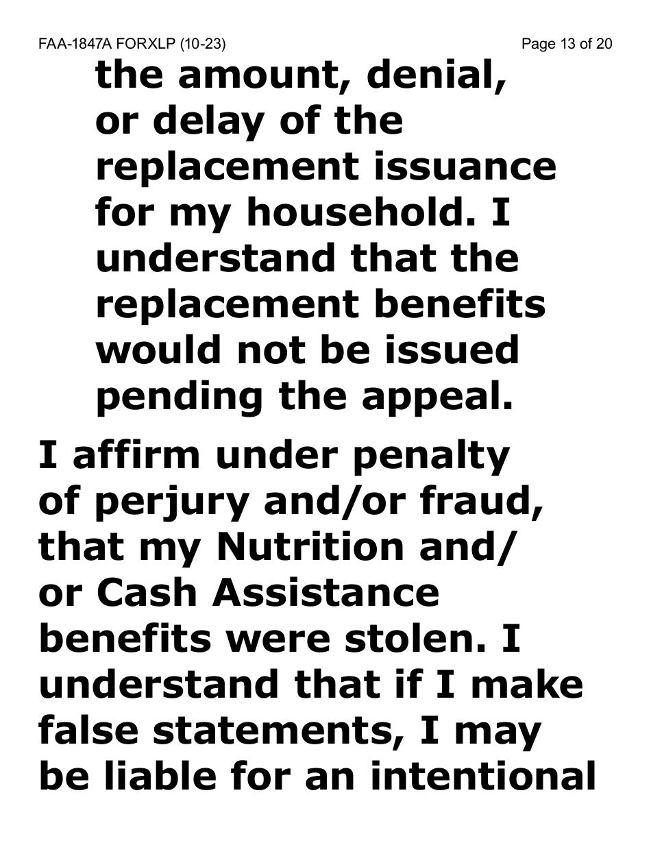 Form FAA-1847A-XLP Electronic Benefit Theft Replacement Request Form - Extra Large Print - Arizona, Page 13
