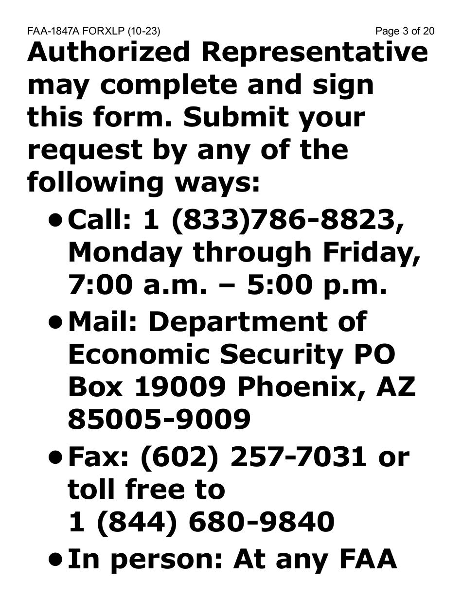 Form FAA-1847A-XLP Electronic Benefit Theft Replacement Request Form - Extra Large Print - Arizona, Page 3