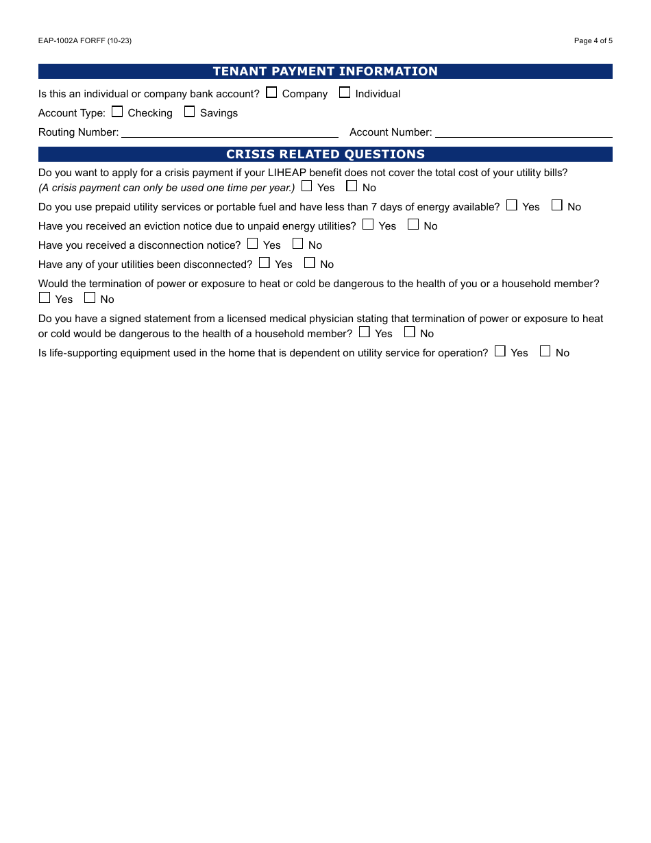 Form EAP1002A Download Fillable PDF or Fill Online Liheap Application