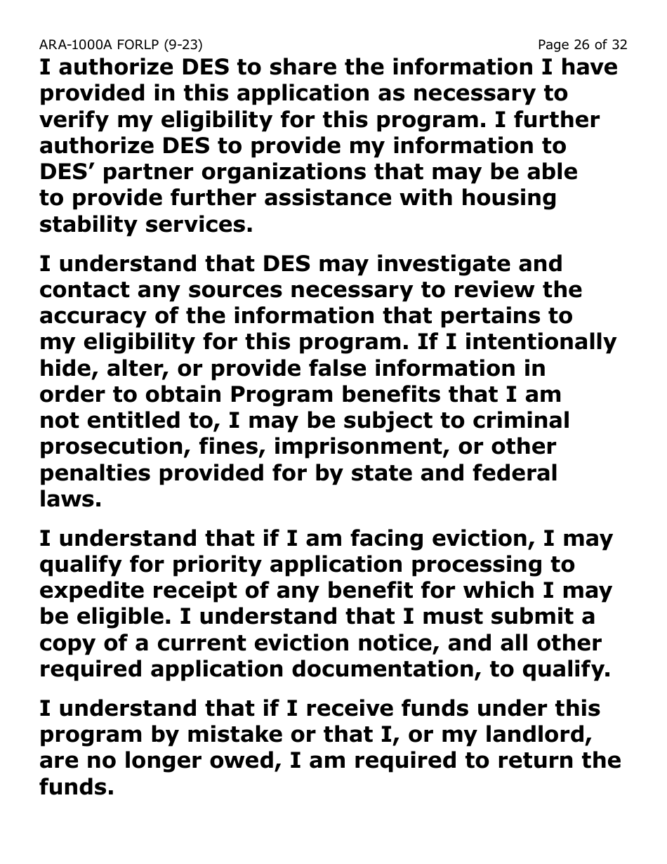 Form ARA-1000A-LP Arizona Rental Assistance Manual Application - Arizona Rental Assistance Program - Large Print - Arizona, Page 26