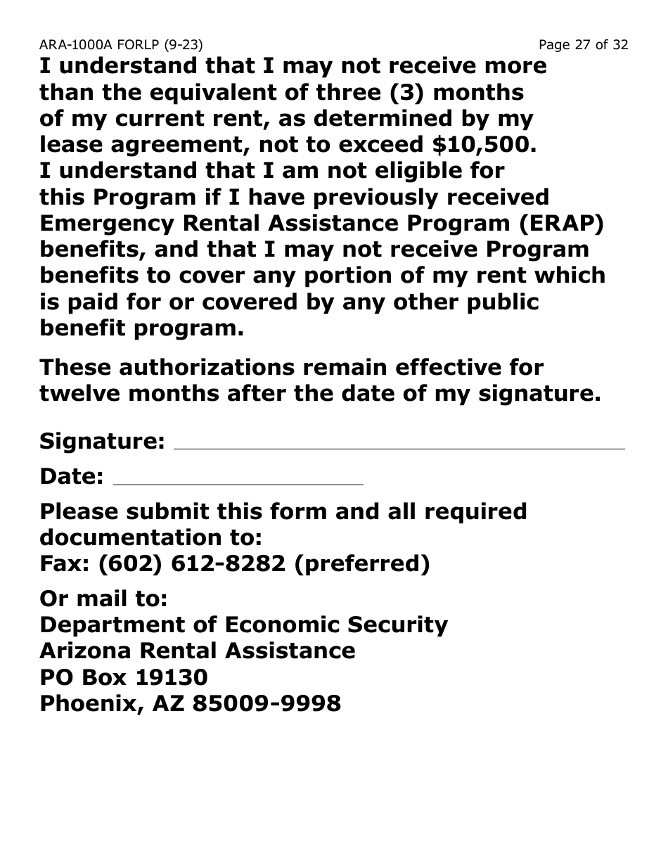 Form ARA-1000A-LP Arizona Rental Assistance Manual Application - Arizona Rental Assistance Program - Large Print - Arizona, Page 27