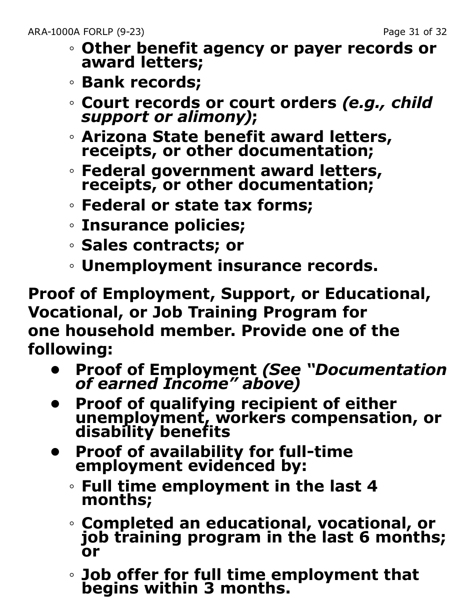 Form ARA-1000A-LP Arizona Rental Assistance Manual Application - Arizona Rental Assistance Program - Large Print - Arizona, Page 31